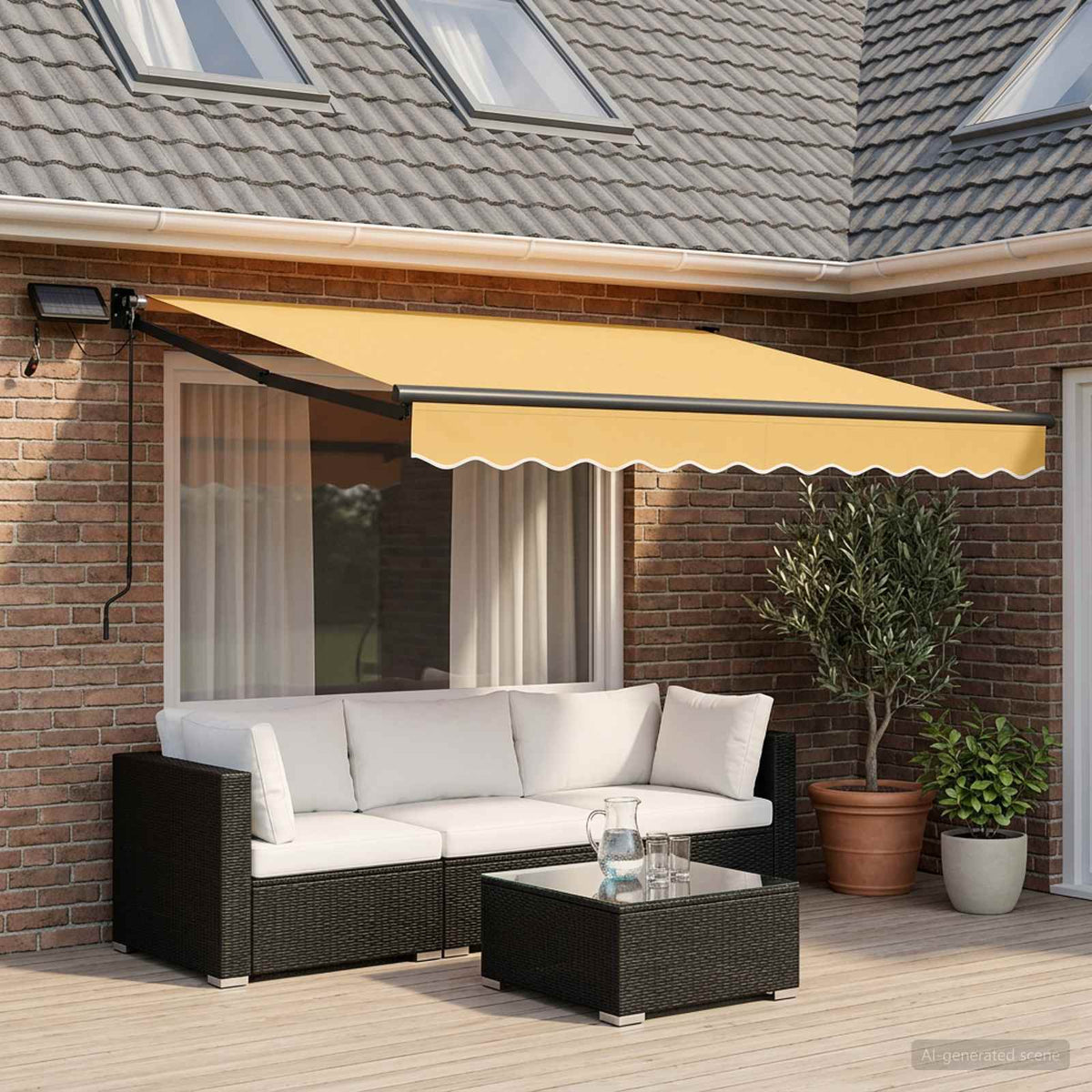 Handbediende luifel met LED's Zand 100% Polyester en Aluminium is nu te koop bij PeponiXL, paradijselijk wonen!