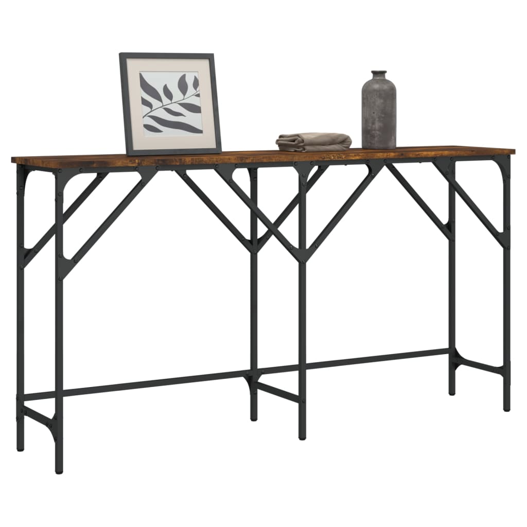 Wandtafel 140x29x75 cm bewerkt hout gerookt eikenkleurig is nu te koop bij PeponiXL, paradijselijk wonen!