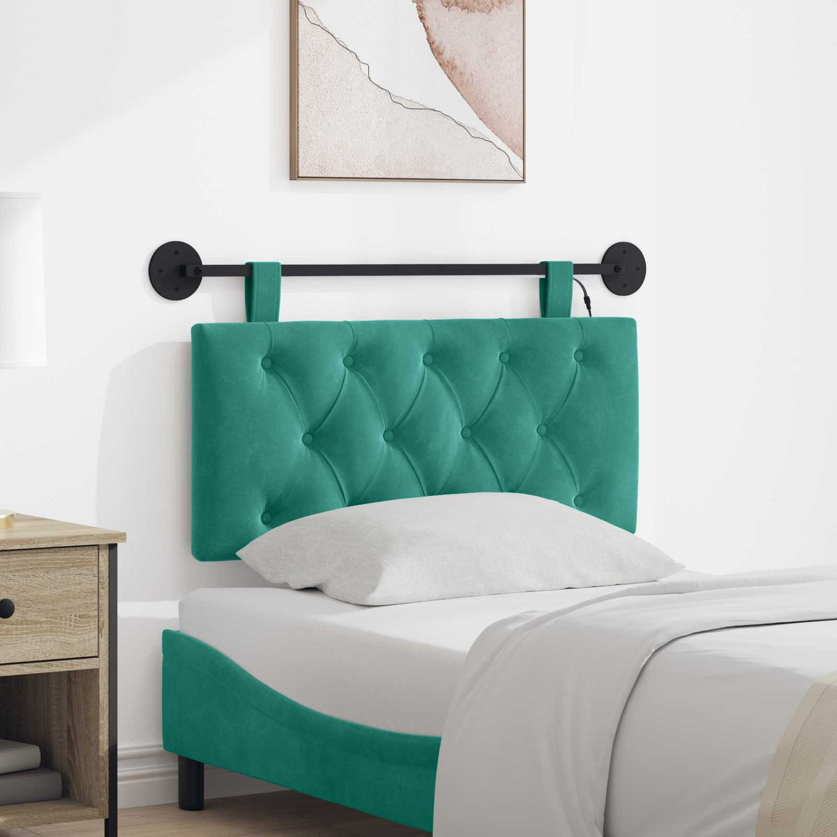 Hangend hoofdbord Met LED-verlichting Turquoise Fluweel is nu te koop bij PeponiXL, paradijselijk wonen!