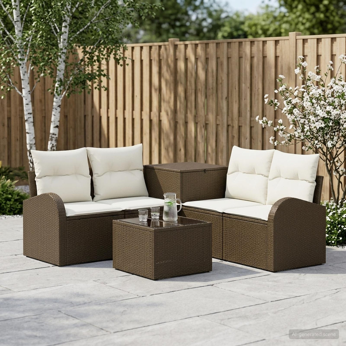 Bankstel 6 st Bruin en Crème Wit Poly Rattan en Staal is nu te koop bij PeponiXL, paradijselijk wonen!