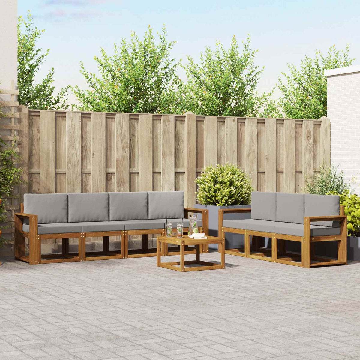 Buiten bankenset met kussen 8 pcs Natuurlijk en Lichtgrijs is nu te koop bij PeponiXL, paradijselijk wonen!