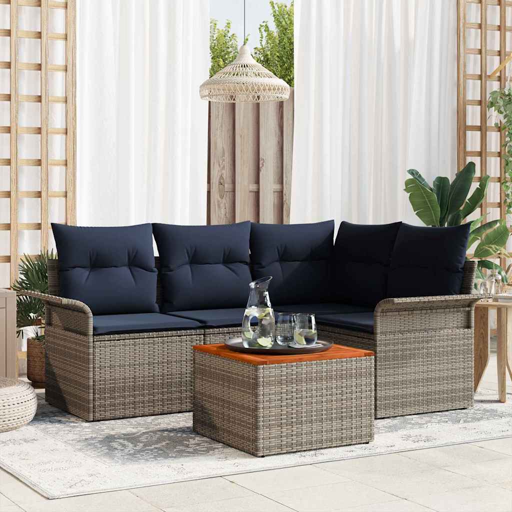 Tuinbankenset met kussen 5 pcs Grijs poly rattan is nu te koop bij PeponiXL, paradijselijk wonen!