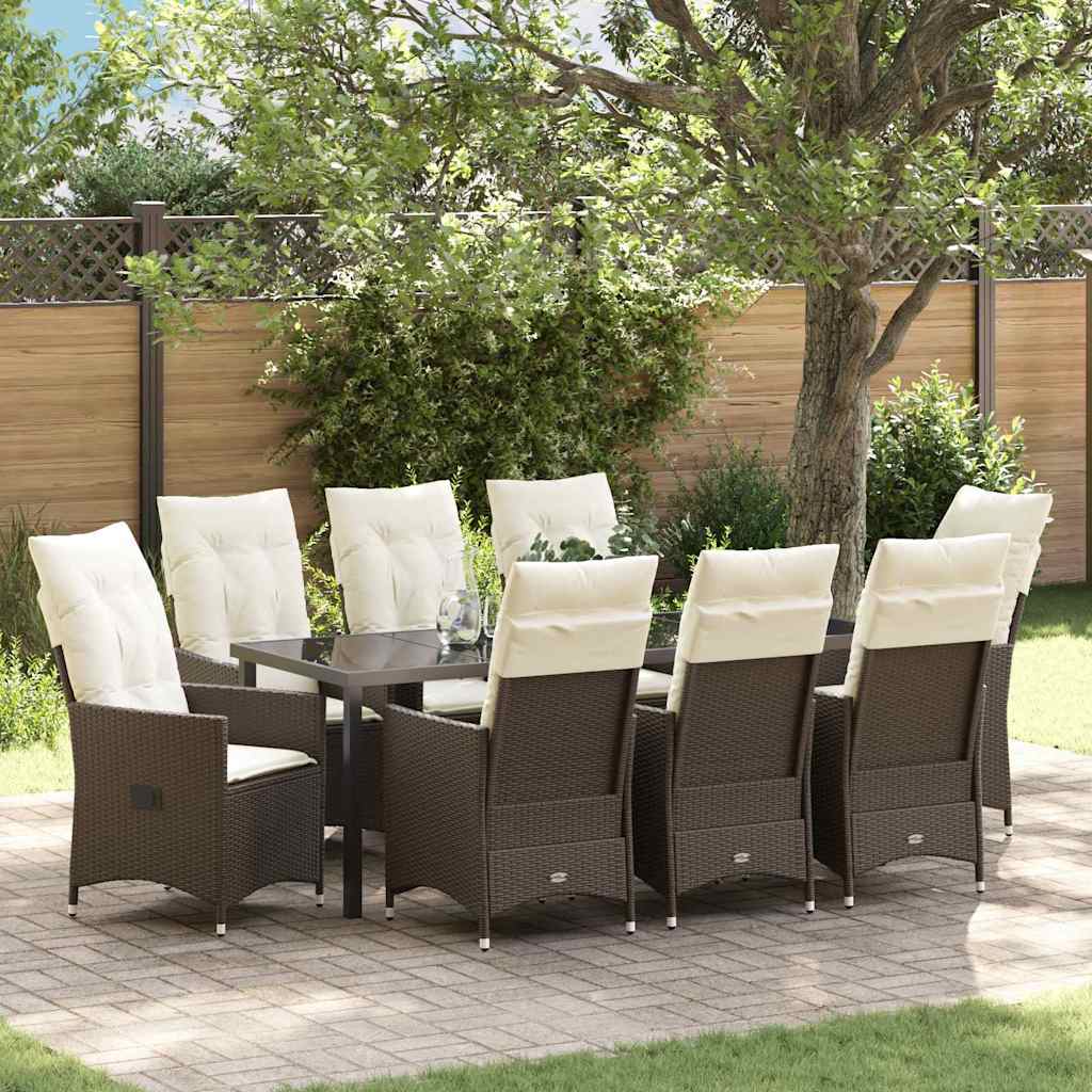 Tuin eettafelset met kussen 9 pcs Bruin poly rattan is nu te koop bij PeponiXL, paradijselijk wonen!