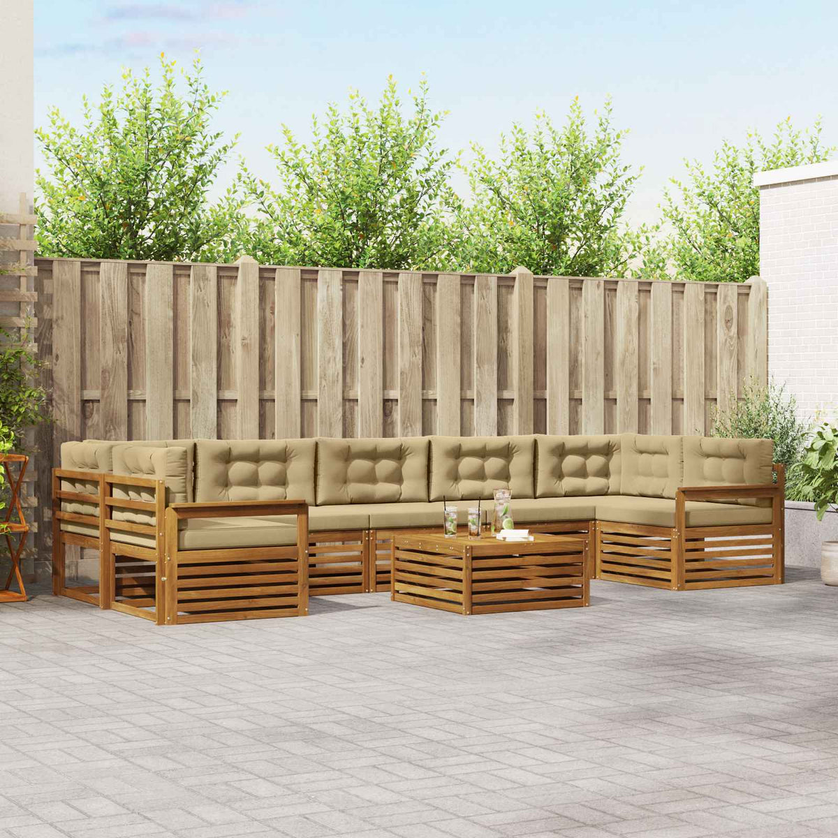 Buiten bankenset met kussen 8 pcs Natuurlijk en Beige is nu te koop bij PeponiXL, paradijselijk wonen!