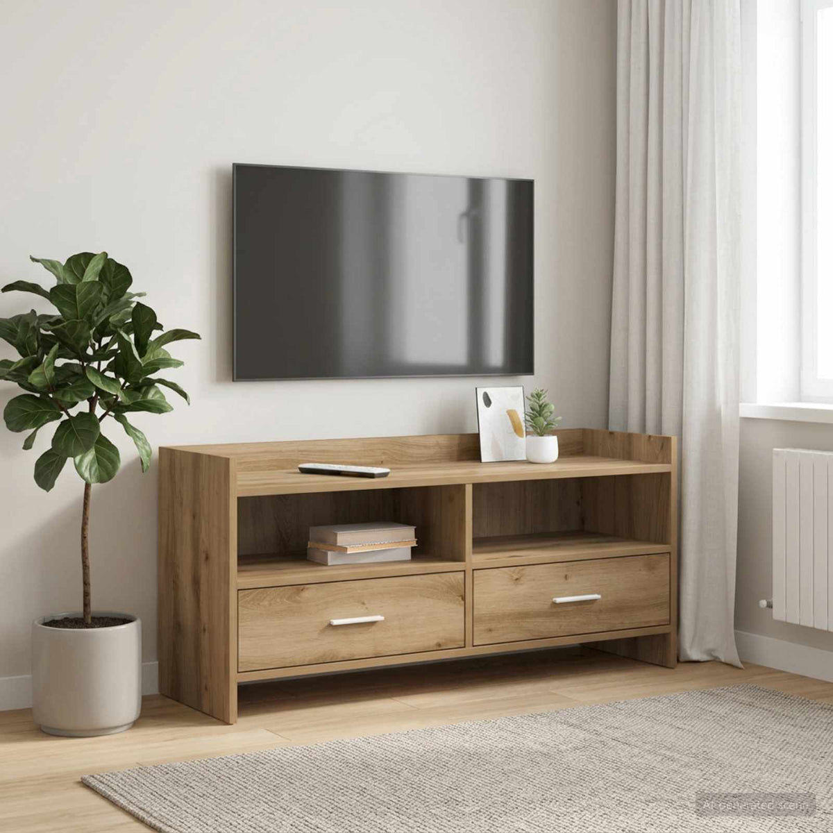 TV-kast 100 x 33 x 47 cm Artisanaal eiken Bewerkt hout is nu te koop bij PeponiXL, paradijselijk wonen!