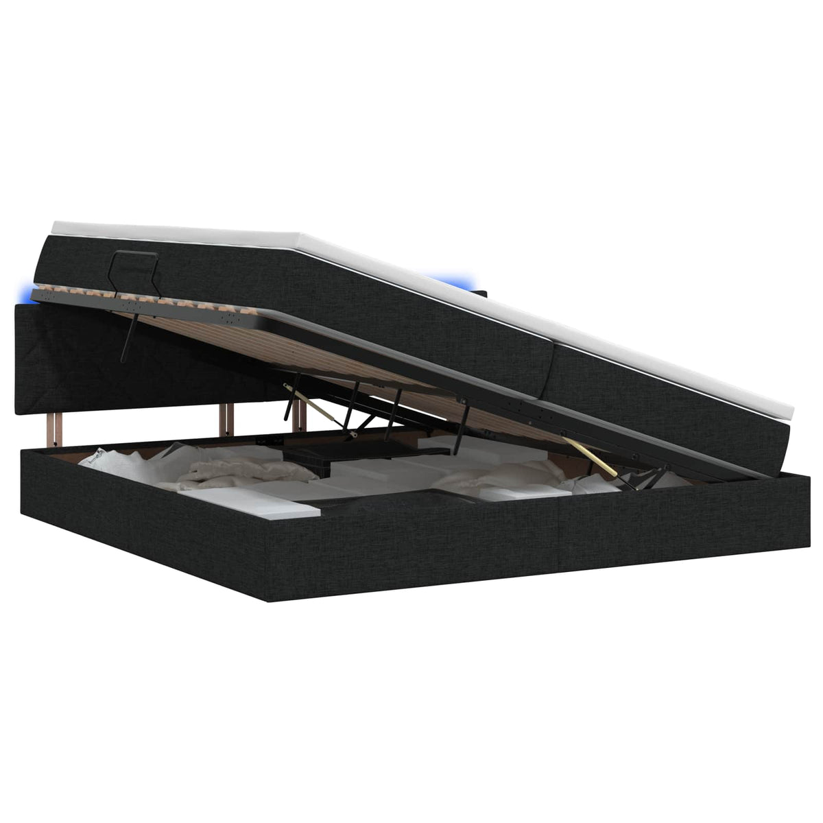 LED Opslagbed met Matras Zwart 200 x 200 cm Stof is nu te koop bij PeponiXL, paradijselijk wonen!