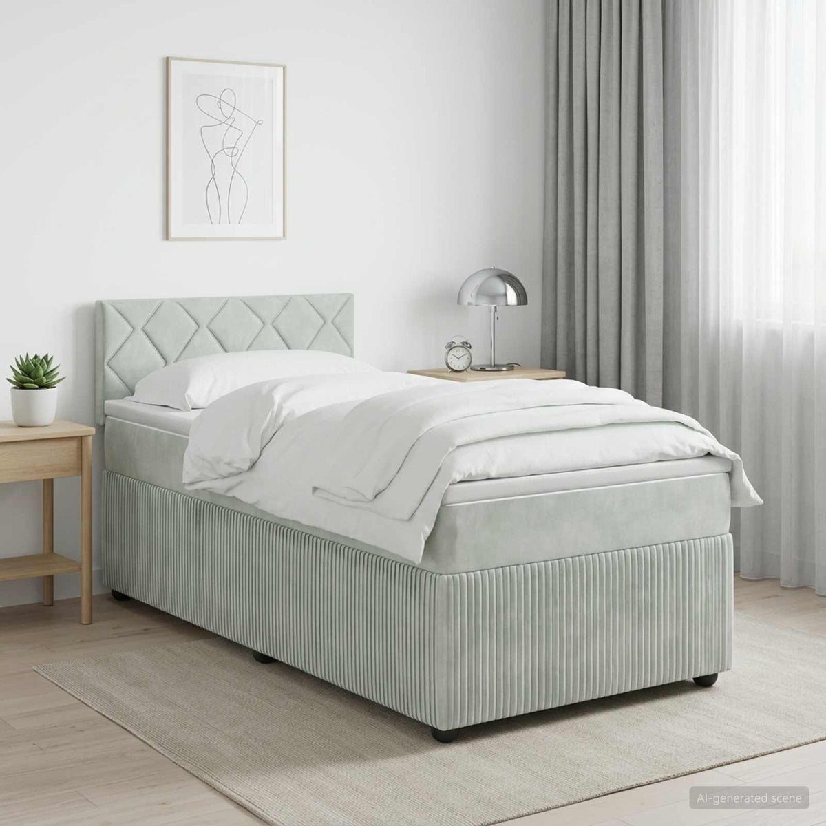 Boxspringbed met matras Lichtgrijs 90 x 190 cm Fluweel is nu te koop bij PeponiXL, paradijselijk wonen!