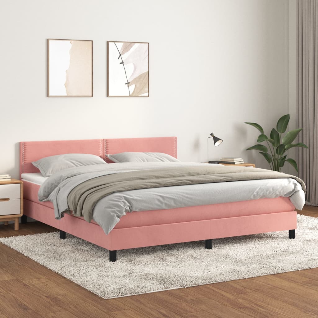 Boxspring met matras fluweel roze 160x200 cm is nu te koop bij PeponiXL, paradijselijk wonen!