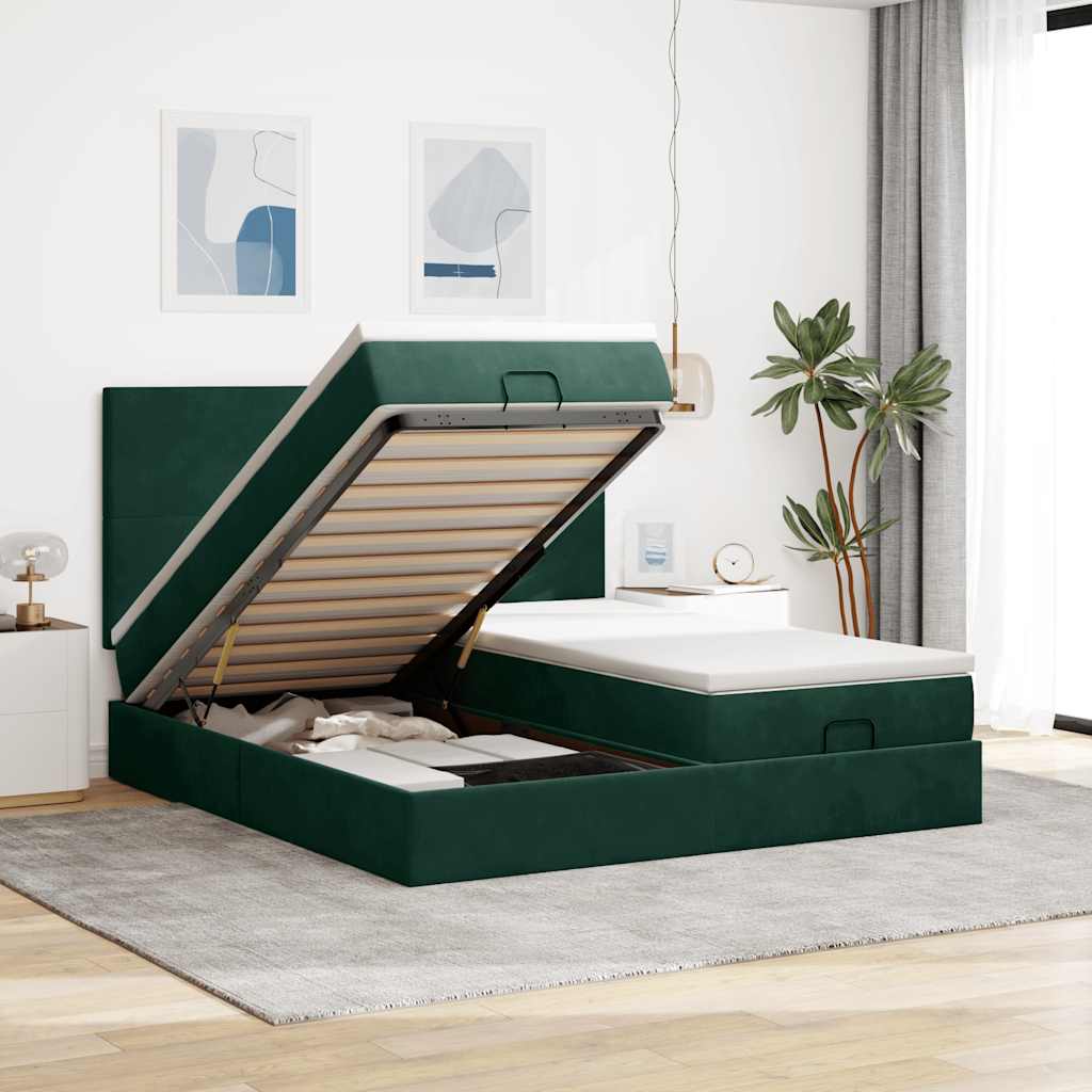 Ottoman bed met matrassen 200x200cm fluweel donkergroen is nu te koop bij PeponiXL, paradijselijk wonen!