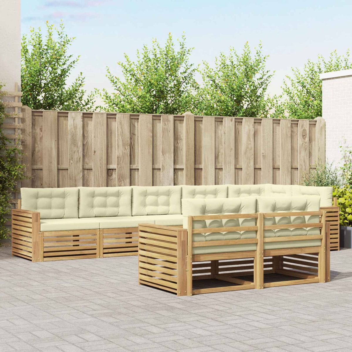 Buiten bankenset 8 pcs Wit en crèmekleurig 410 x 172,5 x 73 cm is nu te koop bij PeponiXL, paradijselijk wonen!