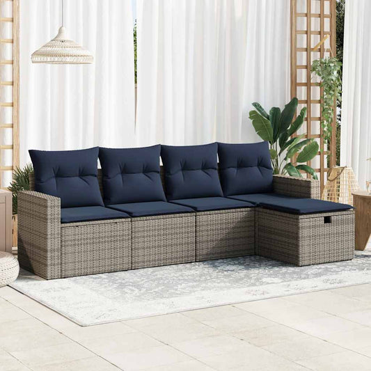 5-delige Loungeset met kussens poly rattan grijs is nu te koop bij PeponiXL, paradijselijk wonen!
