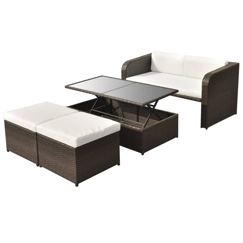 4-delige Loungeset met kussens poly rattan bruin is nu te koop bij PeponiXL, paradijselijk wonen!