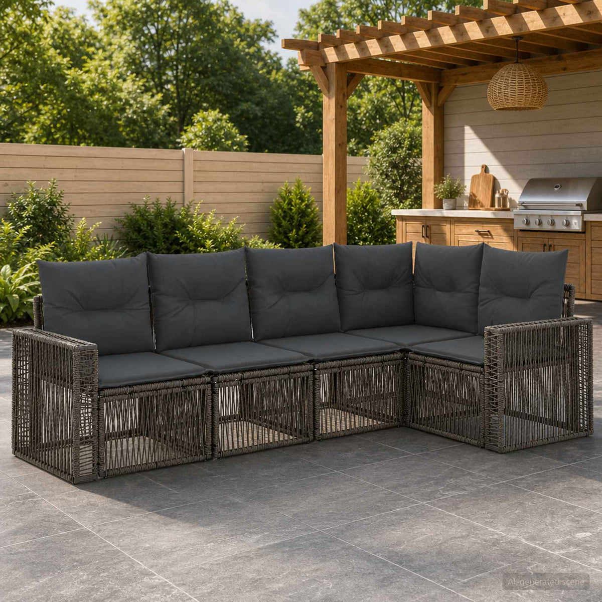 Tuinbankenset 5 pcs Grijs en Donkergrijs poly rattan is nu te koop bij PeponiXL, paradijselijk wonen!