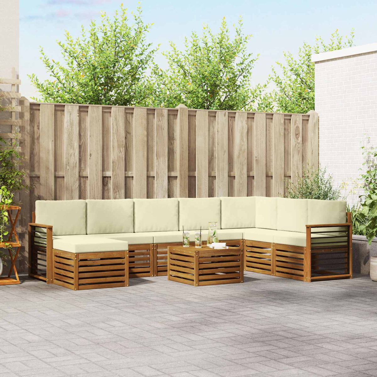 Buiten bankenset 9 pcs Natuurlijk en Crème Massief Acaciahout is nu te koop bij PeponiXL, paradijselijk wonen!