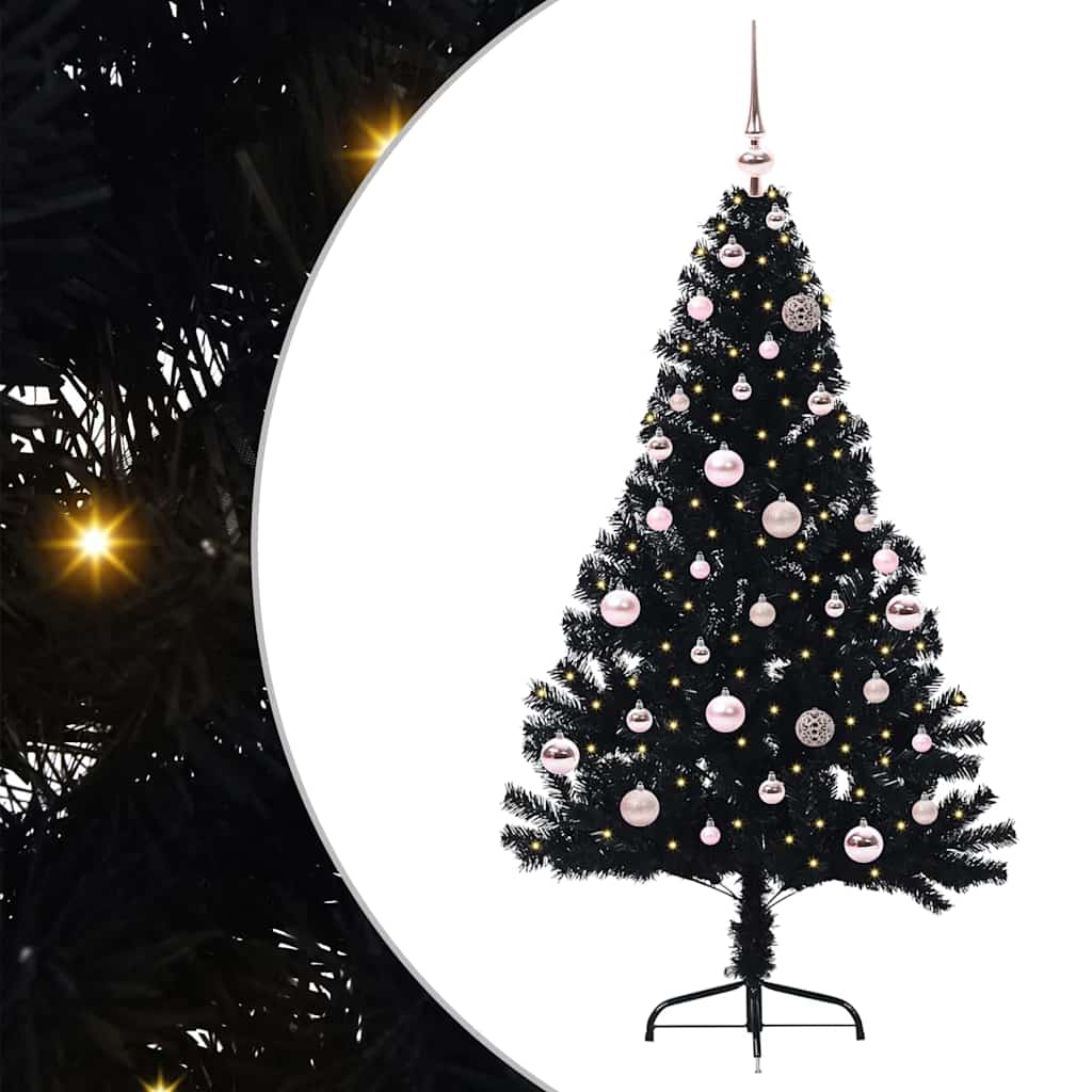 Kunstmatig Voorverlicht Kerstboom met 150 LED Zwart 150 cm PVC is nu te koop bij PeponiXL, paradijselijk wonen!