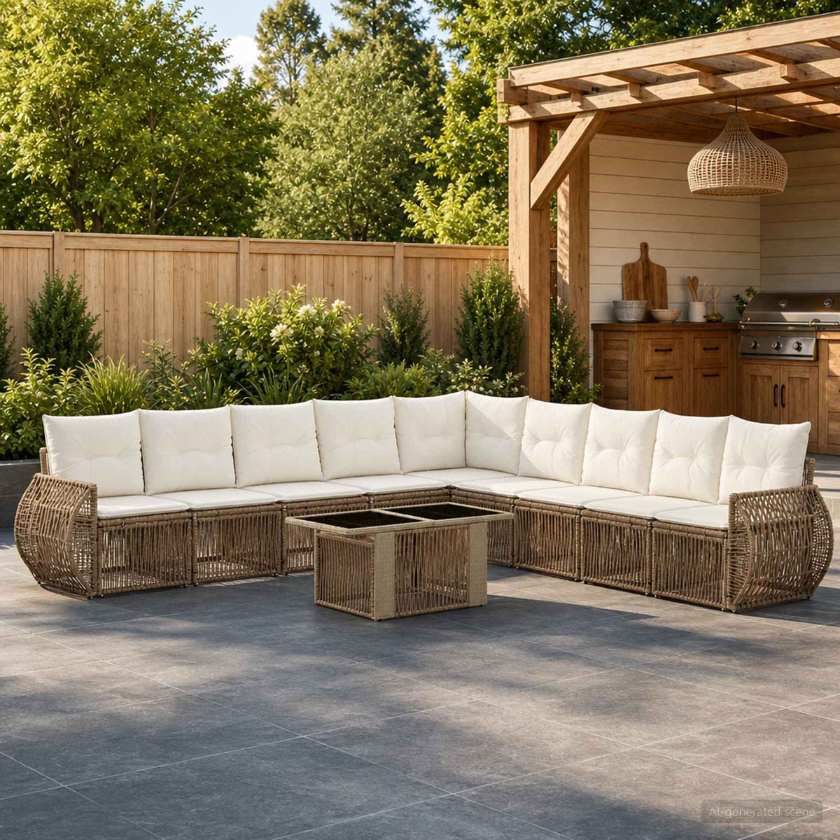 Tuinbankenset 10 st Beige en Crème Wit poly rattan is nu te koop bij PeponiXL, paradijselijk wonen!