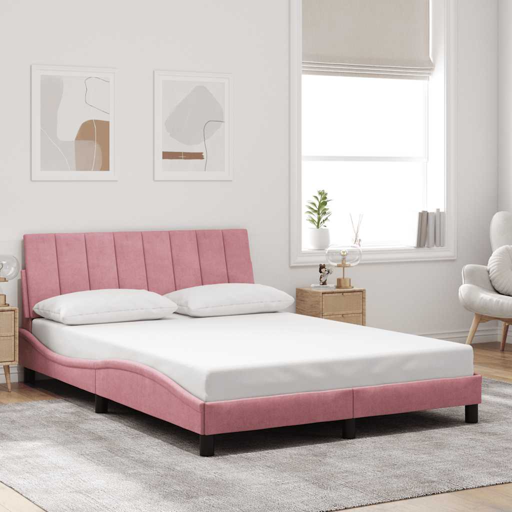 Bedframe zonder matras "Hanko" fluweel roze 120x200 cm is nu te koop bij PeponiXL, paradijselijk wonen!