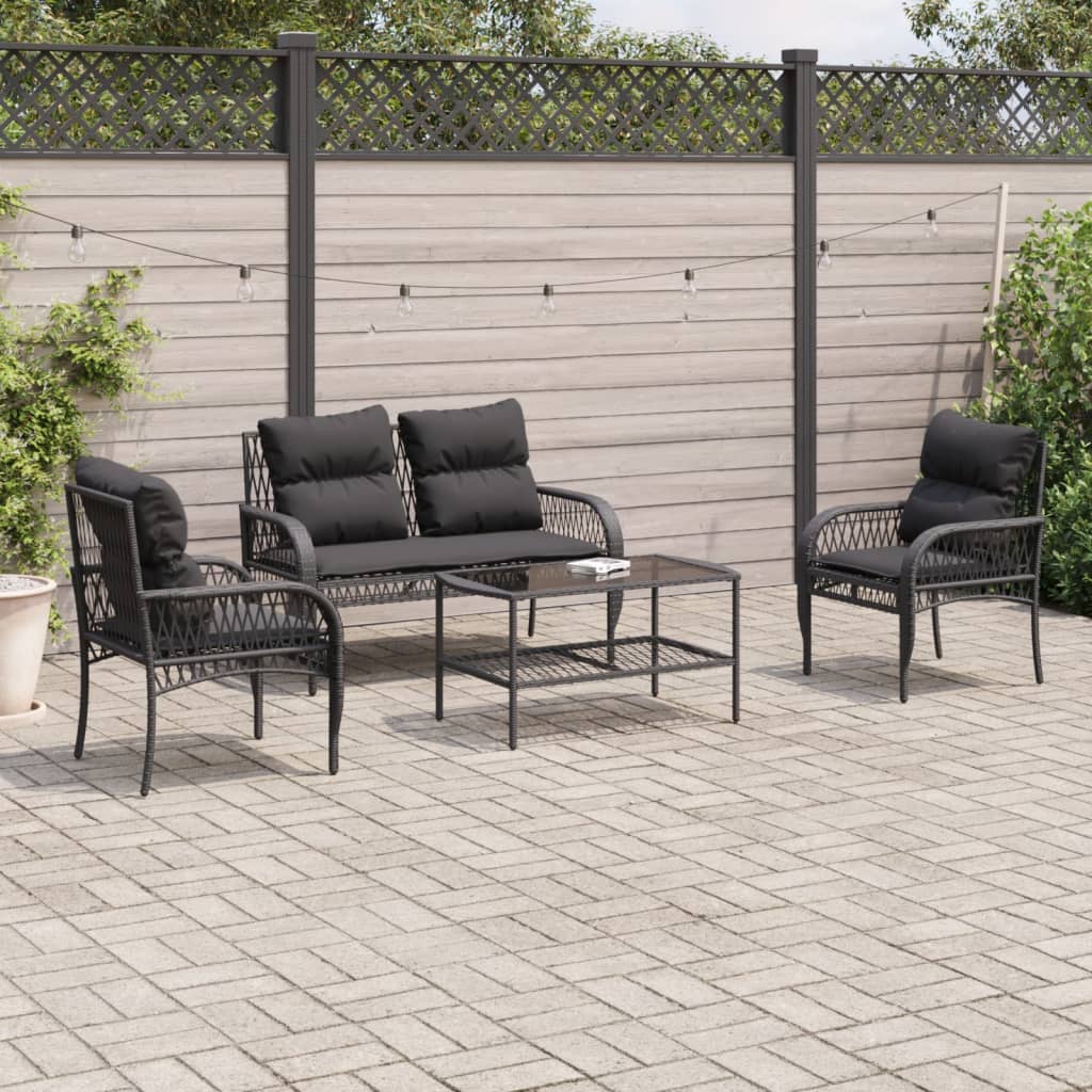 4-delige Loungeset met kussens poly rattan zwart is nu te koop bij PeponiXL, paradijselijk wonen!