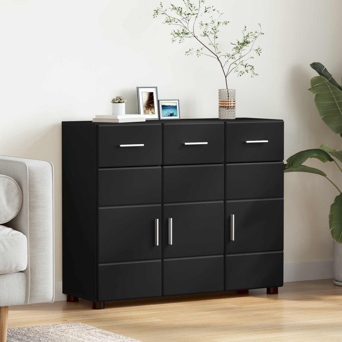 Dressoir FLORIN Zwart 88,5 x 30,5 x 73 cm Bewerkt hout is nu te koop bij PeponiXL, paradijselijk wonen!