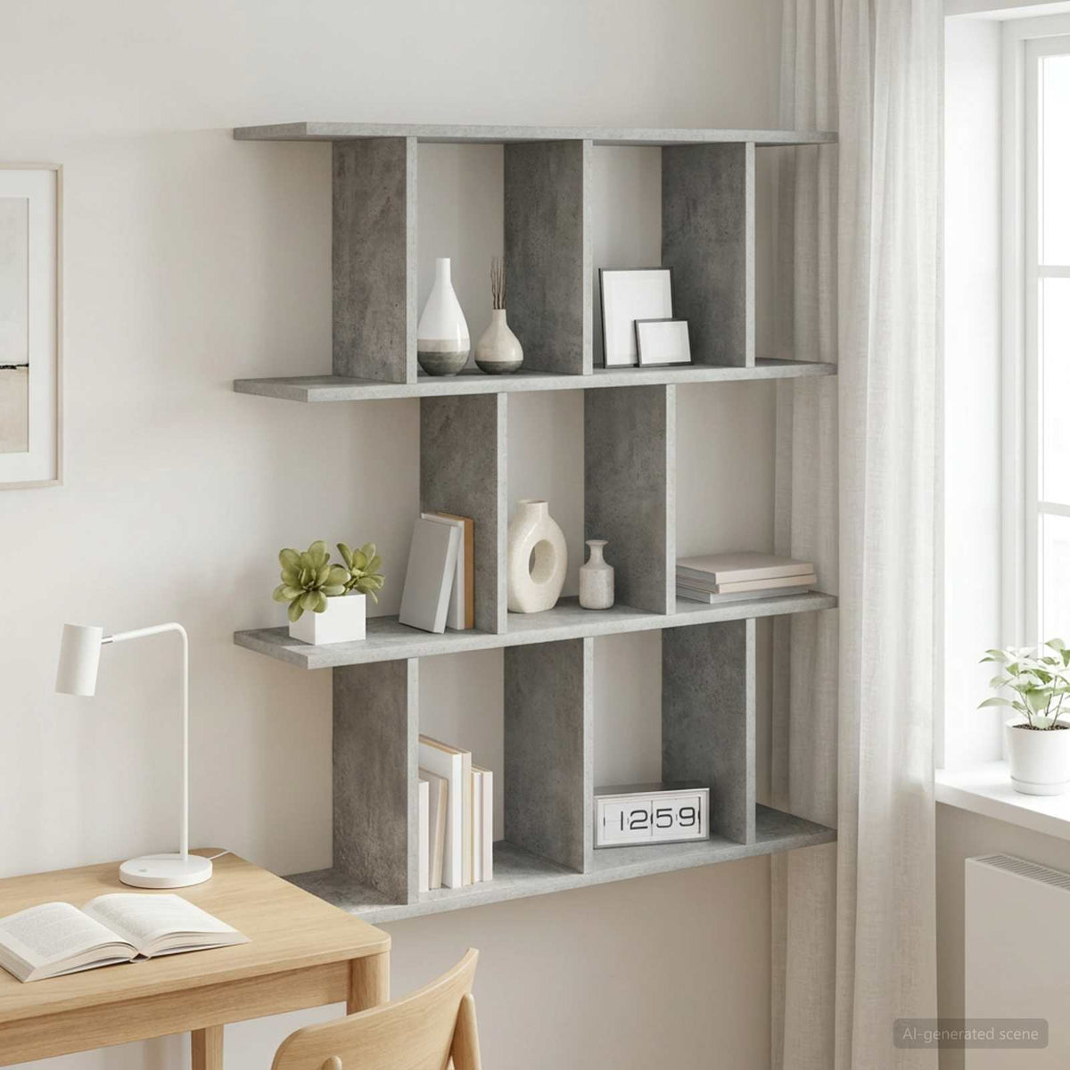 Wandplank Betongrijs 102 x 20 x 96 cm Bewerkt hout is nu te koop bij PeponiXL, paradijselijk wonen!