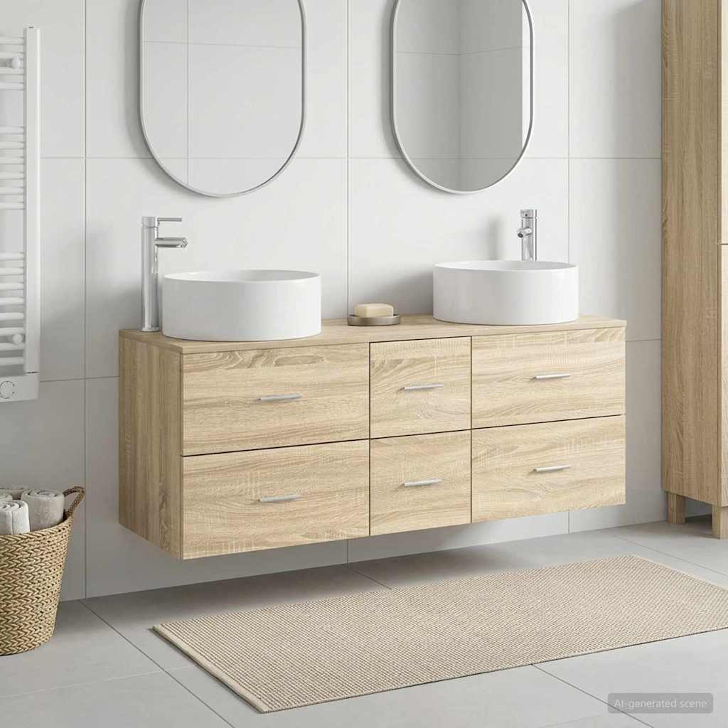 Badkamermeubelset 3 st Sonoma Eiken 49,5 x 44,5 x 65,5 cm is nu te koop bij PeponiXL, paradijselijk wonen!