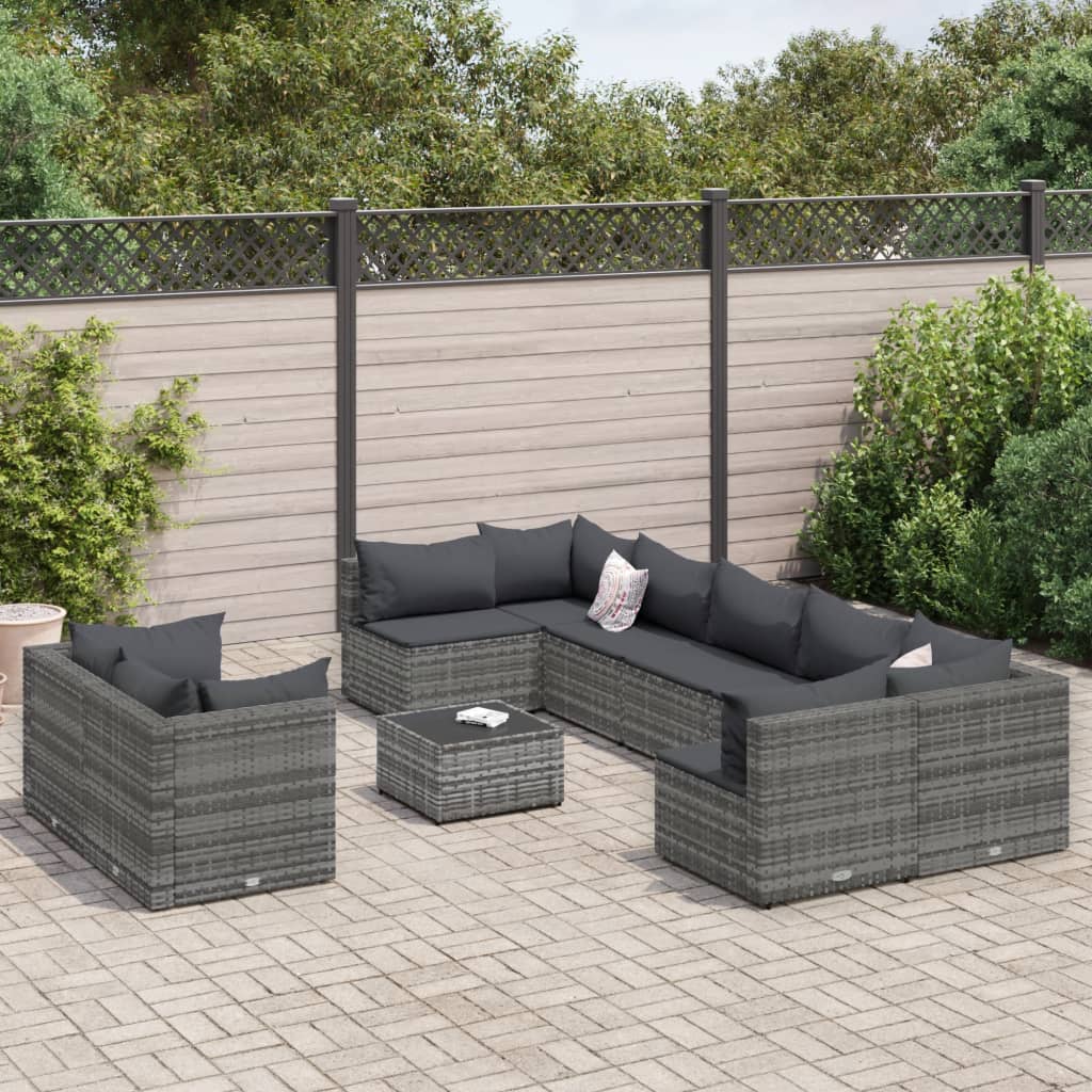 10-delige Loungeset met kussens poly rattan grijs is nu te koop bij PeponiXL, paradijselijk wonen!