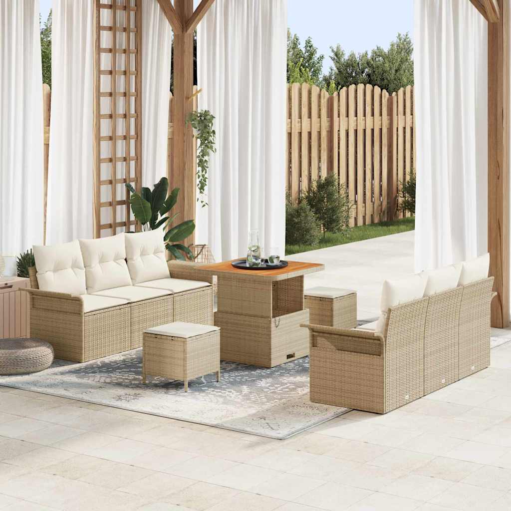 Tuin Sofa Set 9 st 8-Aantal zitplaatsen Beige en Crème is nu te koop bij PeponiXL, paradijselijk wonen!