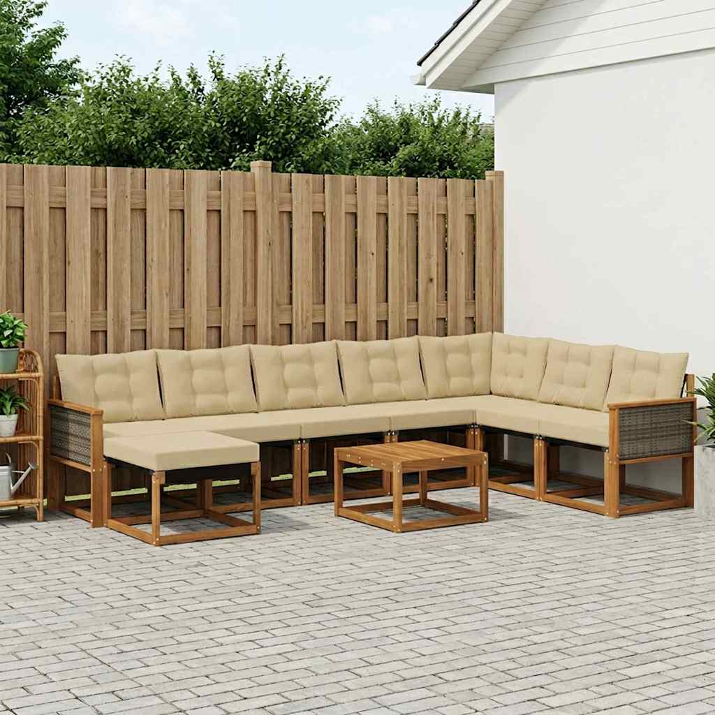Buiten bankenset met kussen 9 pcs Natuurlijk en Beige is nu te koop bij PeponiXL, paradijselijk wonen!