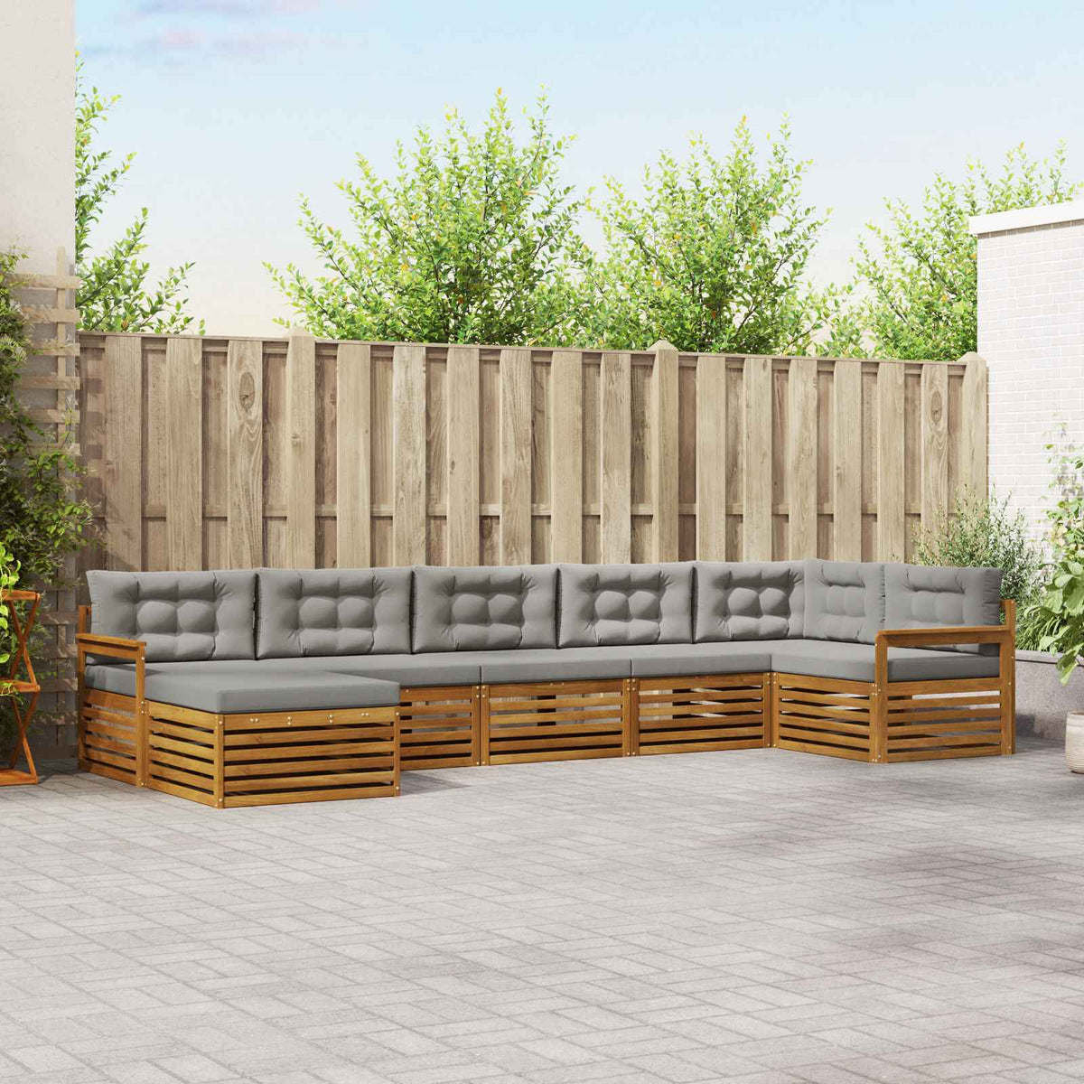 Buiten bankenset met kussen 7 pcs Natuurlijk en Lichtgrijs is nu te koop bij PeponiXL, paradijselijk wonen!