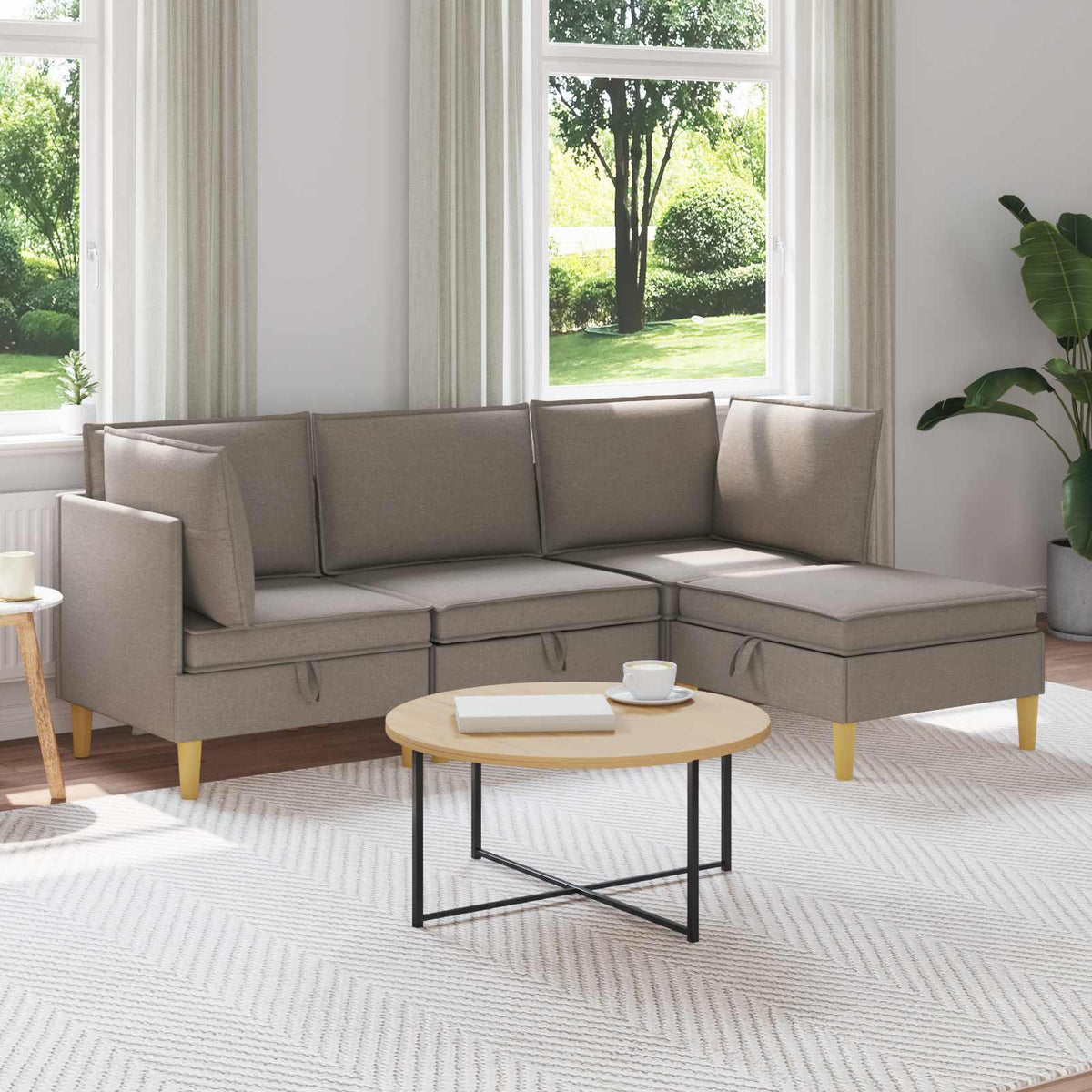 Woonkamer Meubelset met kussen met opslag 4 pcs Taupe Stof is nu te koop bij PeponiXL, paradijselijk wonen!