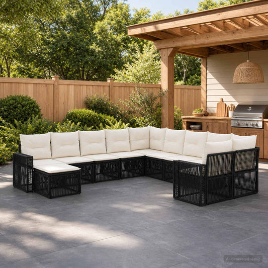 Tuinbankenset 11 pcs Zwart en Cream Wit poly rattan is nu te koop bij PeponiXL, paradijselijk wonen!