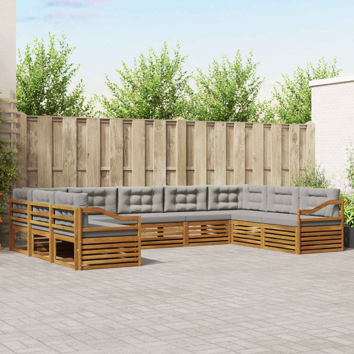 Buiten bankenset met kussen 9 pcs Natuurlijk en Lichtgrijs is nu te koop bij PeponiXL, paradijselijk wonen!