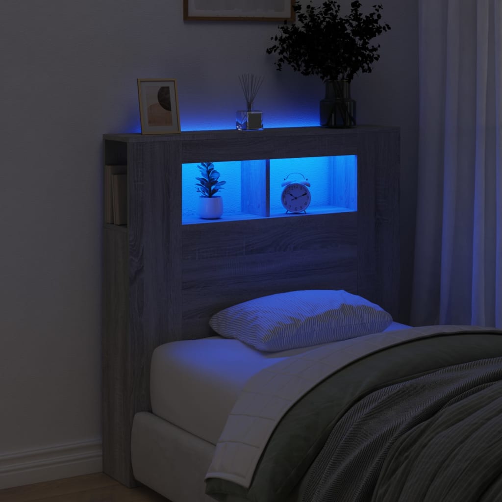 Hoofdeinde met LED 100x18,5x103,5 cm bewerkt hout grijs sonoma is nu te koop bij PeponiXL, paradijselijk wonen!