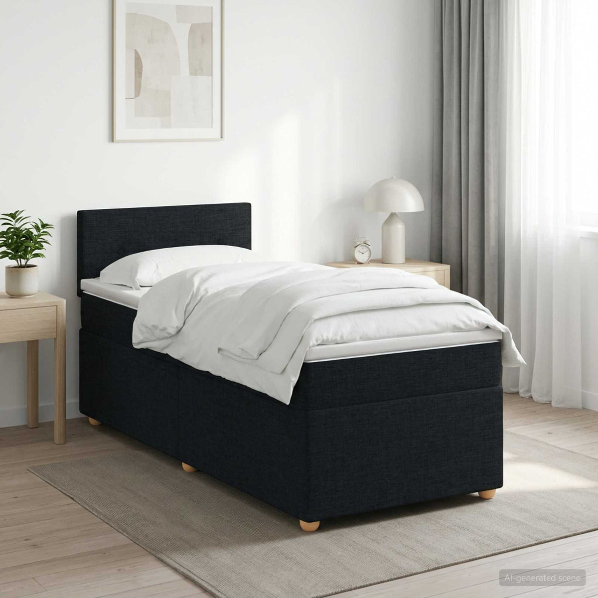 Boxspringbed met matras met hoofdeinde Zwart 80 x 200 cm Stof is nu te koop bij PeponiXL, paradijselijk wonen!