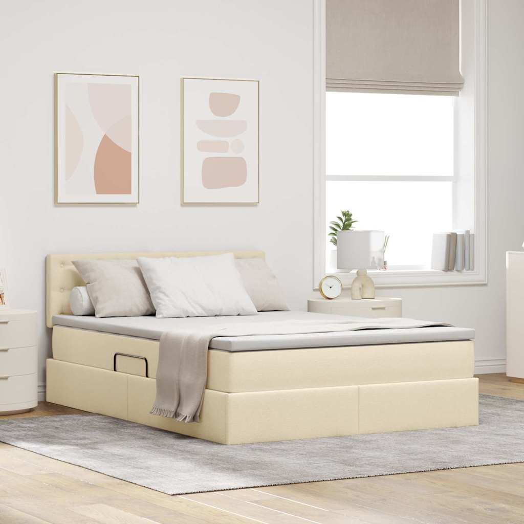 Opbergbed met matras met matras Crème 140 x 190 cm Bewerkt hout is nu te koop bij PeponiXL, paradijselijk wonen!