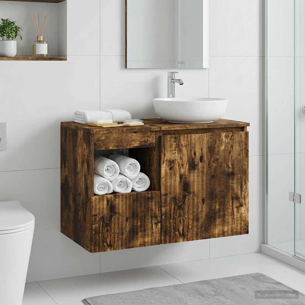 Badkamerkast Gerookt eiken 30 x 44,5 x 50 cm Bewerkt hout is nu te koop bij PeponiXL, paradijselijk wonen!