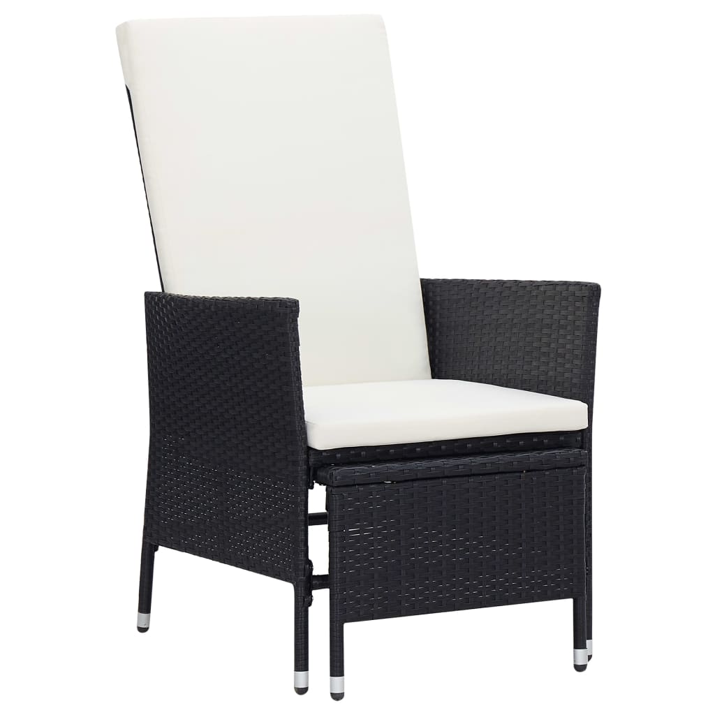 Tuinstoel verstelbaar met kussens poly rattan zwart is nu te koop bij PeponiXL, paradijselijk wonen!