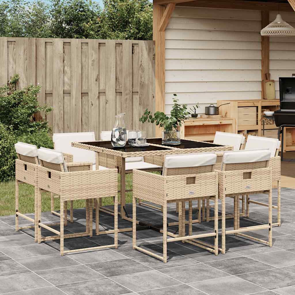 9-delige Tuinset met kussens poly rattan beige is nu te koop bij PeponiXL, paradijselijk wonen!