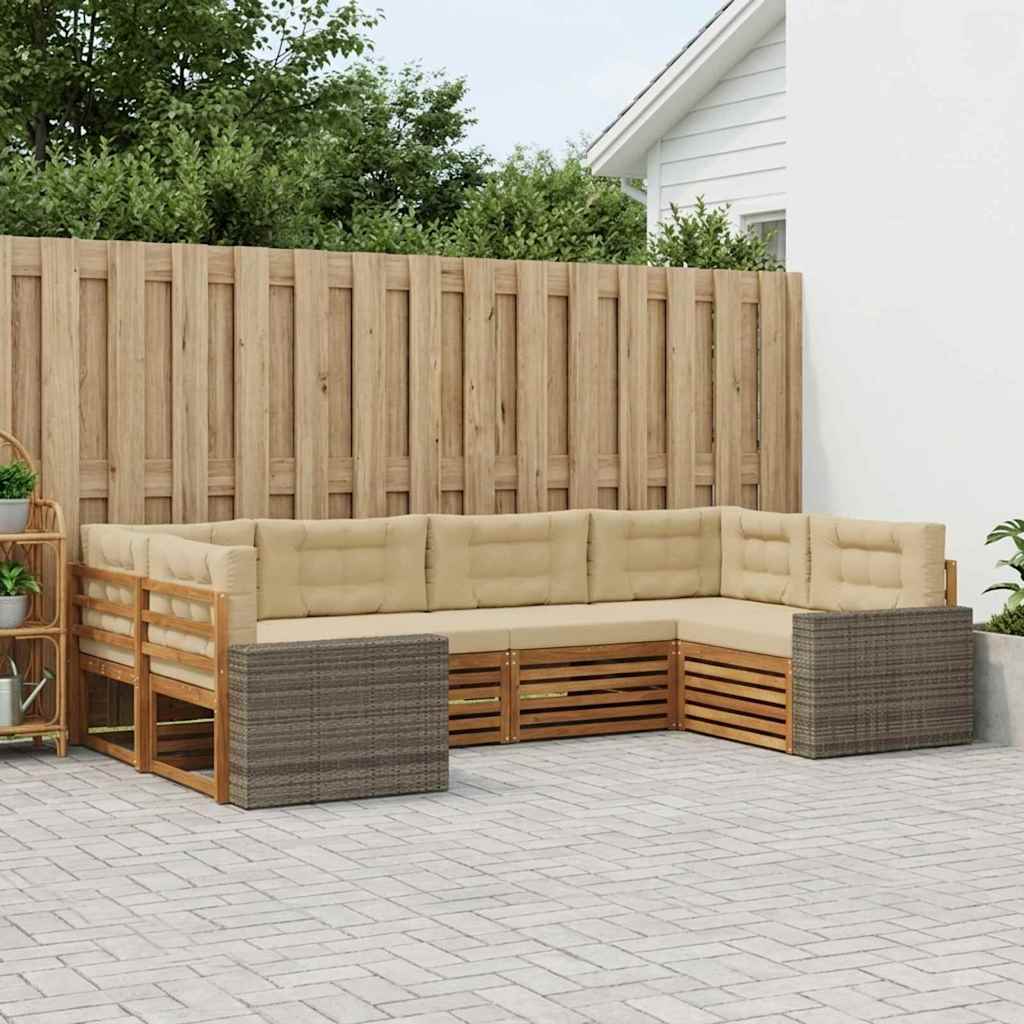 Buiten bankenset met kussen 6 pcs Natuurlijk en Beige is nu te koop bij PeponiXL, paradijselijk wonen!