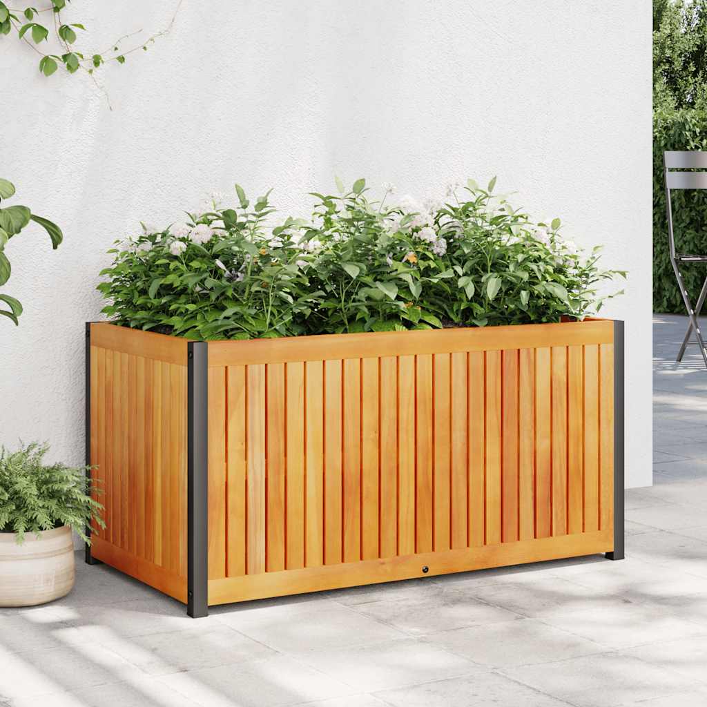 Plantenbak 85x45x44 cm massief acaciahout en staal is nu te koop bij PeponiXL, paradijselijk wonen!