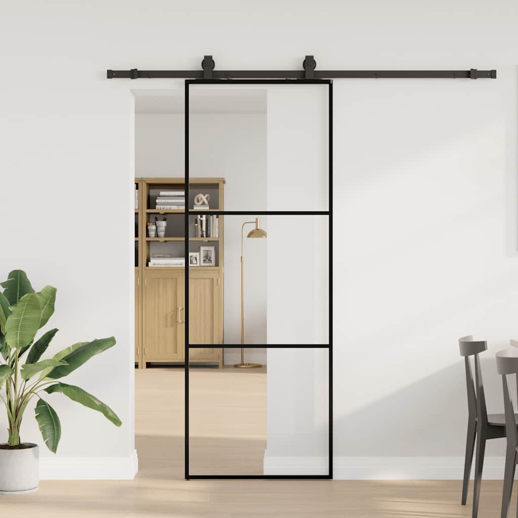 Schuifdeur met beslagset 76x205 cm ESG glas zwart is nu te koop bij PeponiXL, paradijselijk wonen!