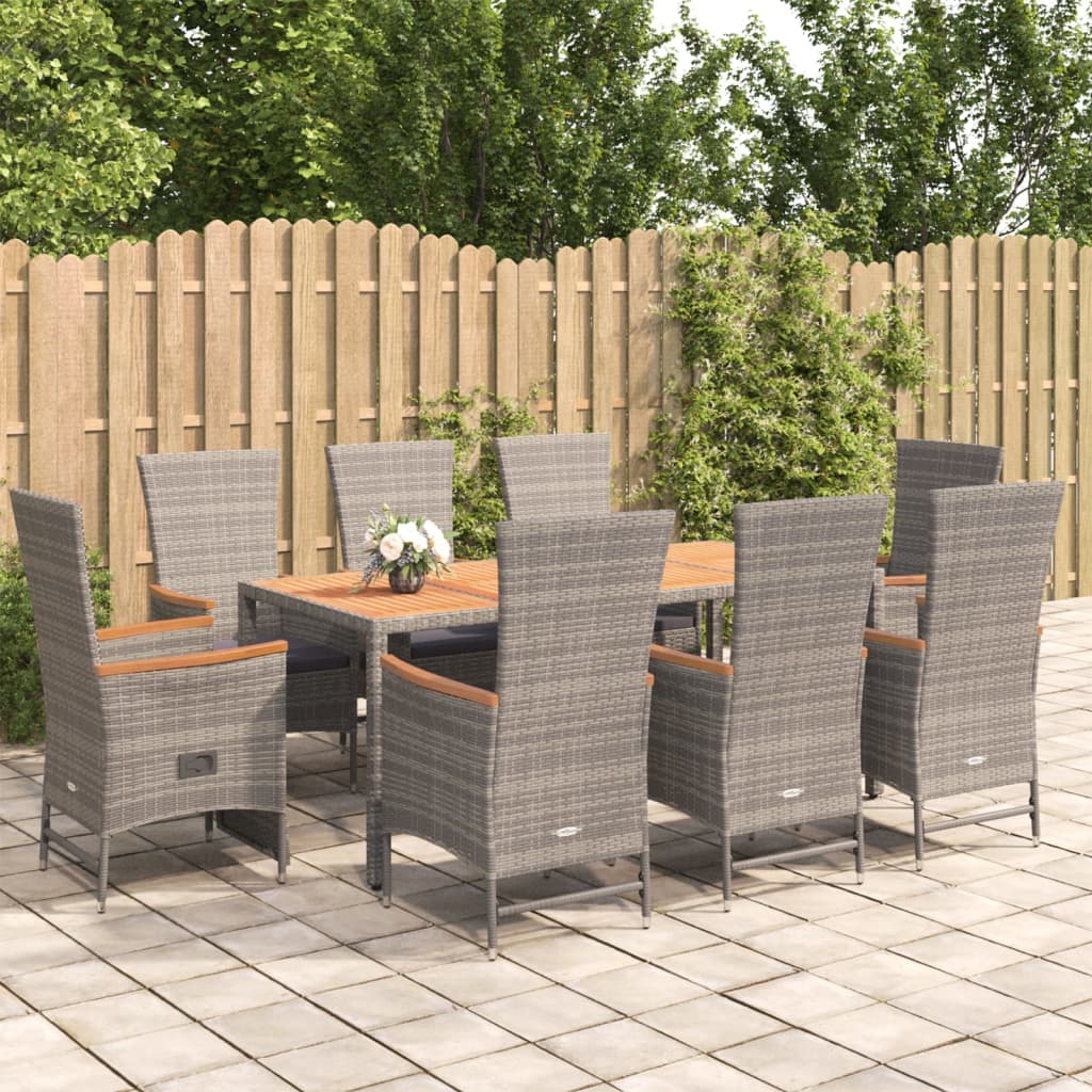 9-delige Tuinset met kussens poly rattan grijs is nu te koop bij PeponiXL, paradijselijk wonen!