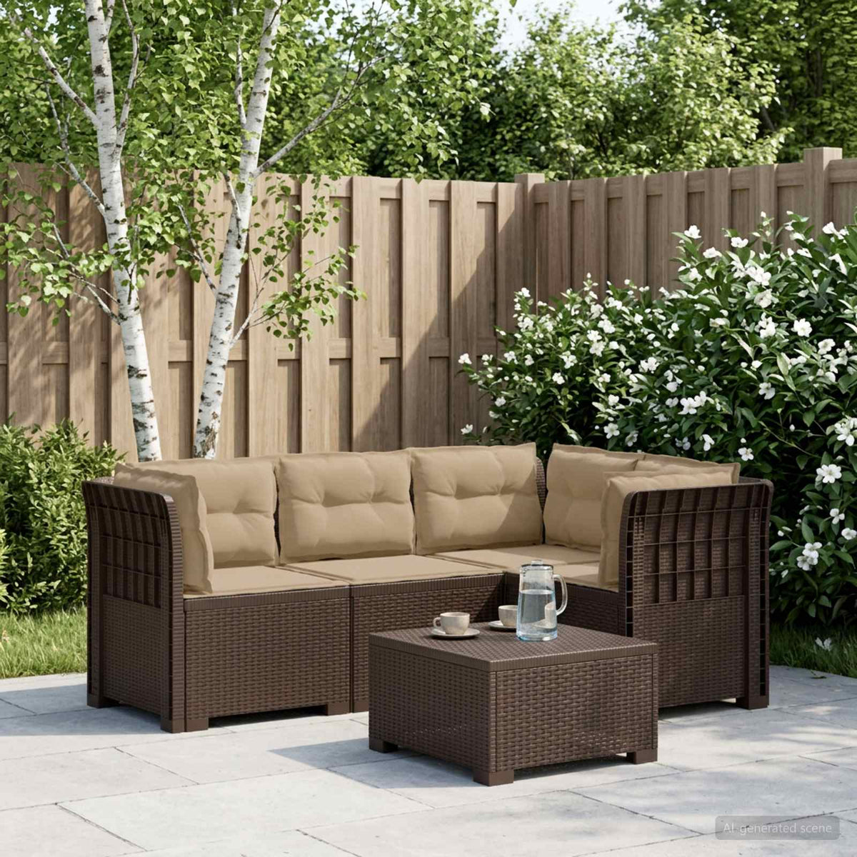 4-Zits Tuin Sofa met Kussens Rattan Look PP Bruin is nu te koop bij PeponiXL, paradijselijk wonen!