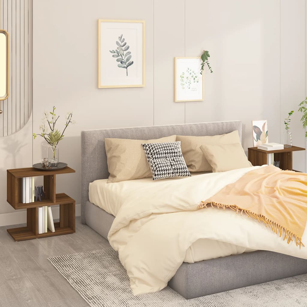 Nachtkastjes 2 st 50x30x51,5 cm bewerkt hout bruin eikenkleur is nu te koop bij PeponiXL, paradijselijk wonen!