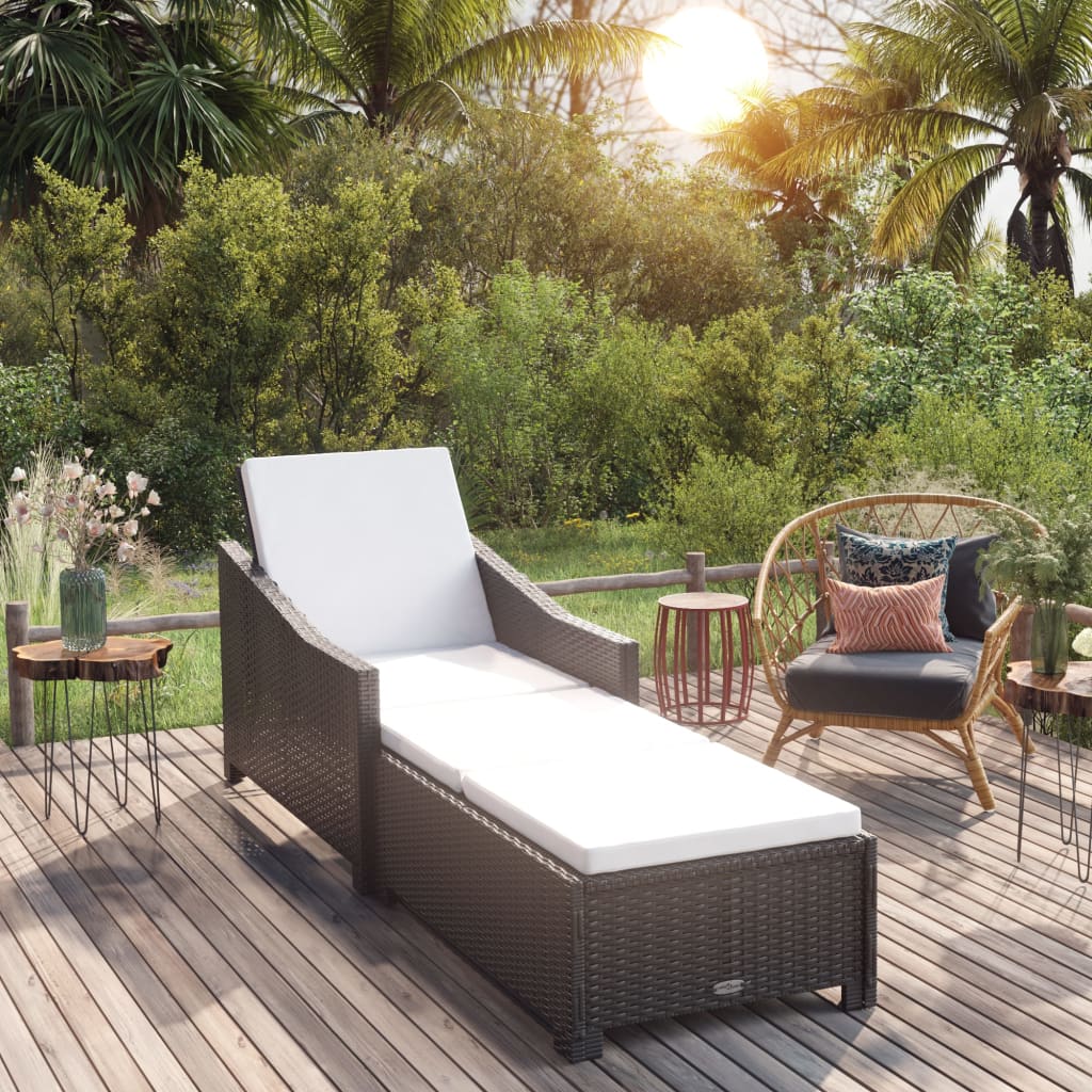 Ligbed met crèmewit kussen poly rattan zwart is nu te koop bij PeponiXL, paradijselijk wonen!