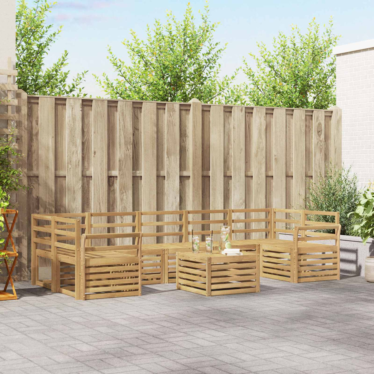 Buiten bankenset 8 pcs Wit Massief Acaciahout is nu te koop bij PeponiXL, paradijselijk wonen!
