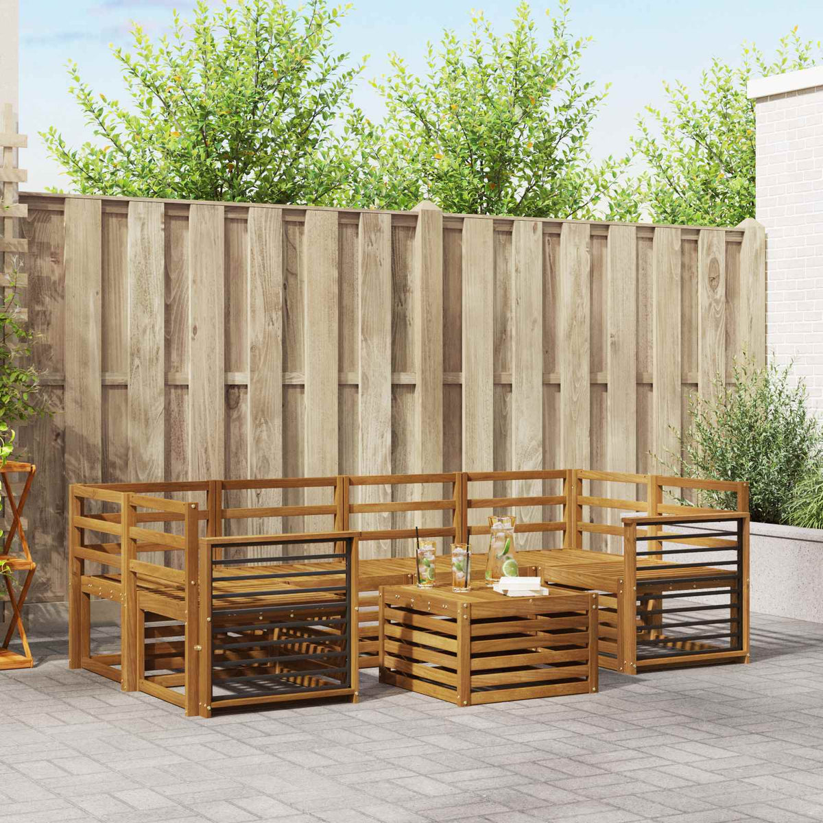 Sofa-Sets 7 pcs Naturel Massief Acaciahout is nu te koop bij PeponiXL, paradijselijk wonen!