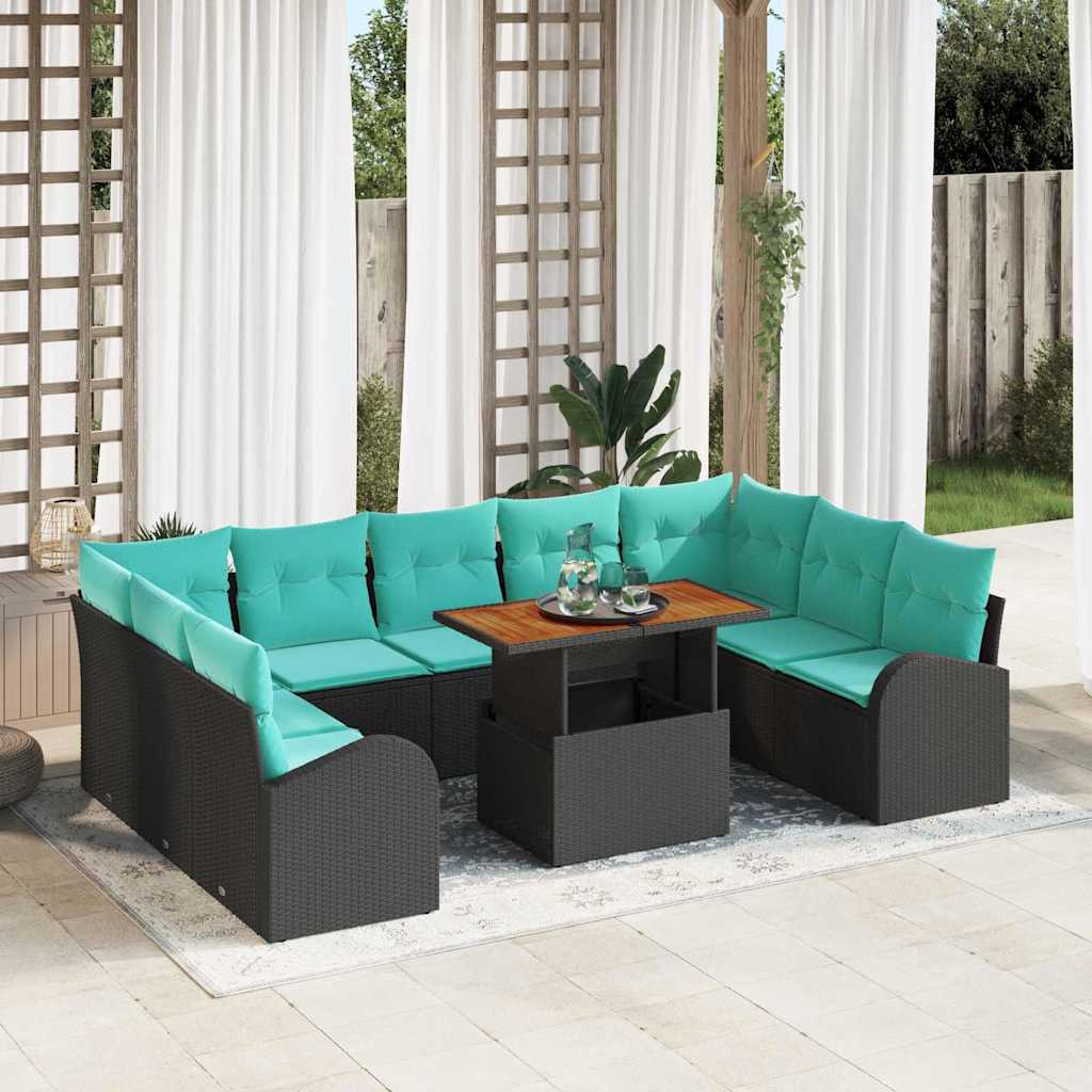 Tuin Sofa Set met opslag 10 pcs Zwart Poly riet is nu te koop bij PeponiXL, paradijselijk wonen!