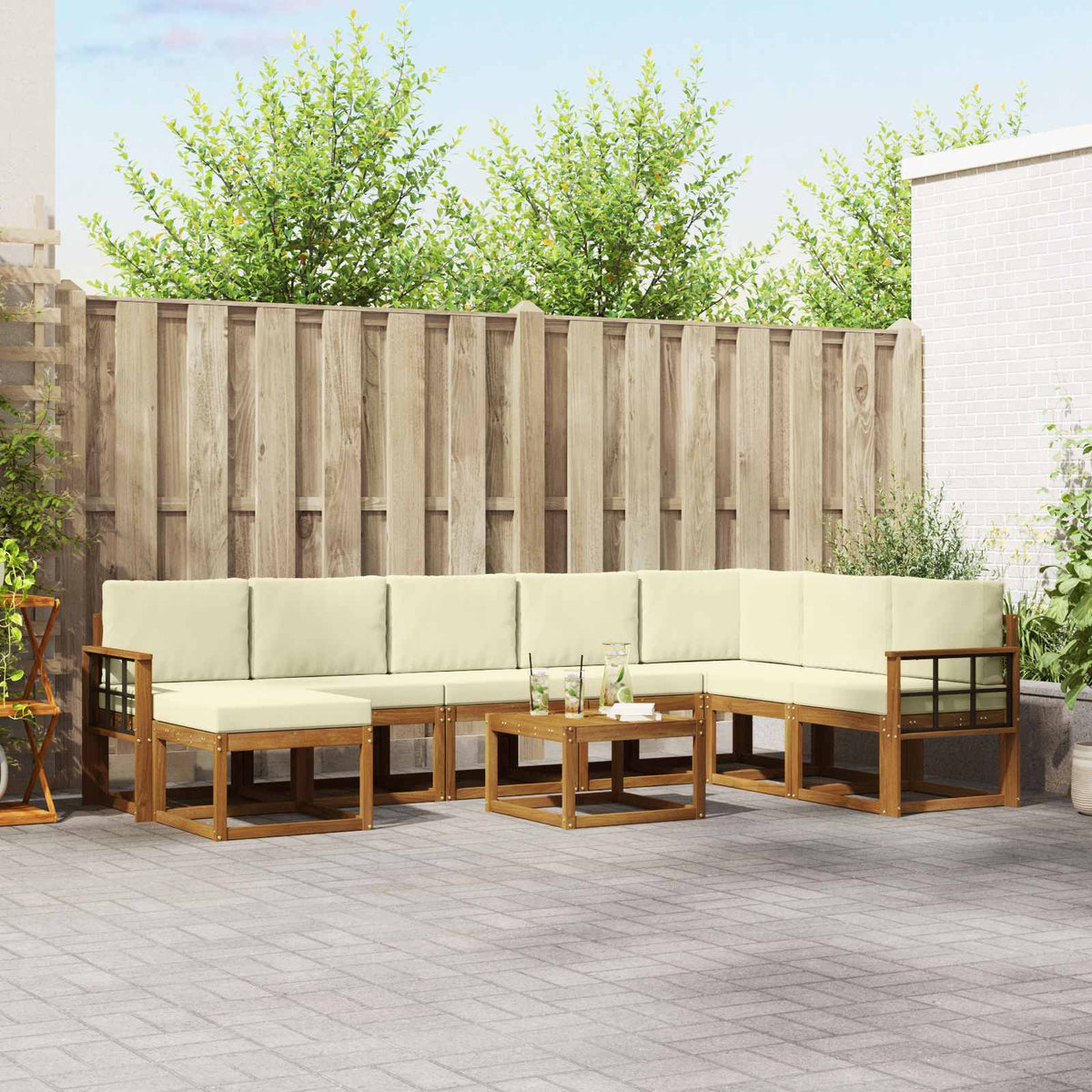 Buiten bankenset met kussen 9 pcs Natuurlijk en Crème is nu te koop bij PeponiXL, paradijselijk wonen!