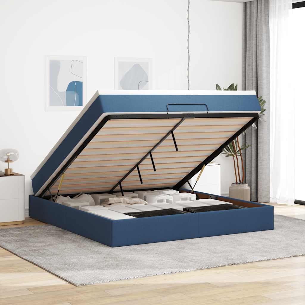 Ottoman bed met matras 160x200cm stof blauw is nu te koop bij PeponiXL, paradijselijk wonen!